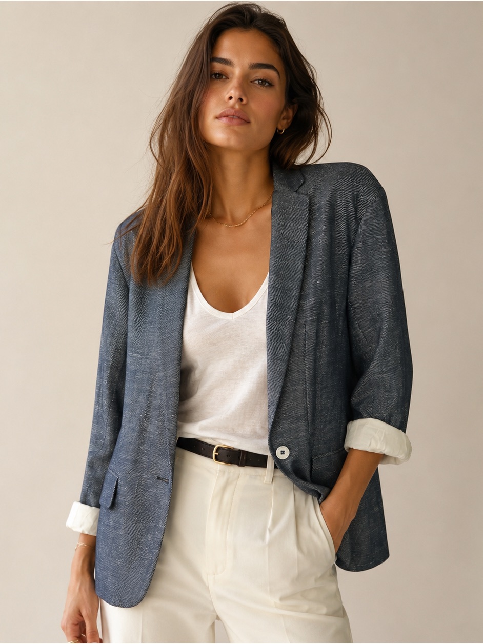 Rag & Bone Small Linen Blend Boyfriend Blazer Rolled Cuff Made In Usa